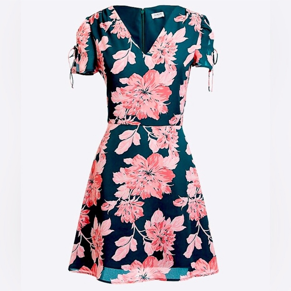 J. Crew Teal Mini Dress with Pink Floral Print